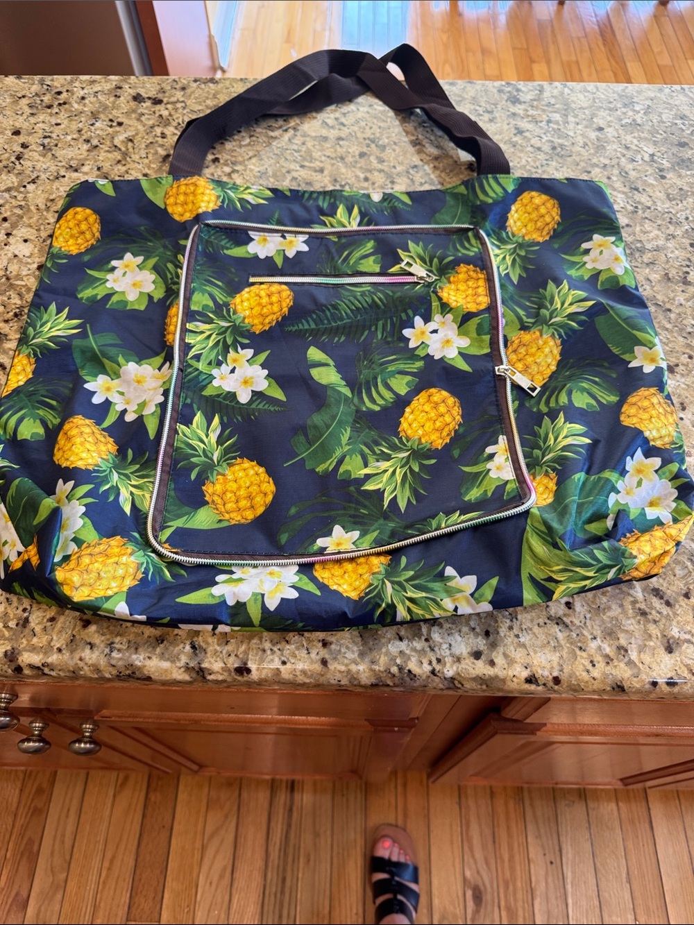 Tropical Pineapple Cosmetic Travel Bag- Navy with Yellow Accents
